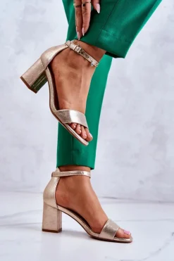 Sandały Na Obcasie></noscript>Buty damskie Vinceza Damskie Modne Sandały Na Słupku Złote Lucida