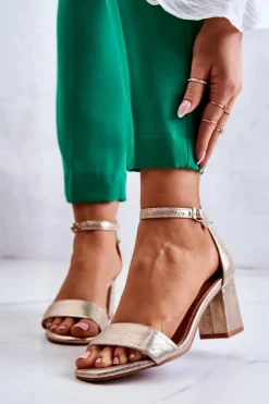 Sandały Na Obcasie></noscript>Buty damskie Vinceza Damskie Modne Sandały Na Słupku Złote Lucida