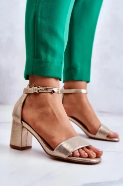 Sandały Na Obcasie></noscript>Buty damskie Vinceza Damskie Modne Sandały Na Słupku Złote Lucida