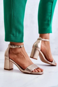 Sandały Na Obcasie></noscript>Buty damskie Vinceza Damskie Modne Sandały Na Słupku Złote Lucida