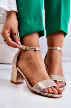 Sandały Na Obcasie></noscript>Buty damskie Vinceza Damskie Modne Sandały Na Słupku Złote Lucida