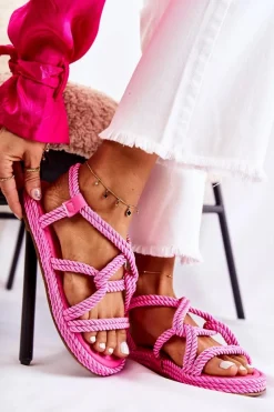 Sandały Płaskie>Boto Damskie Modne Sandały Plecione Fuksja Amparo