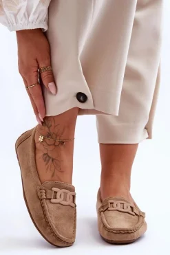 Sale Boto Damskie Modne Zamszowe Mokasyny Brązowe Rabell Brązowy