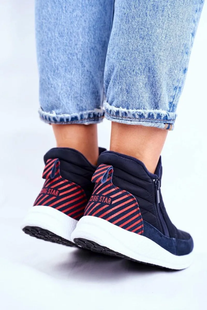 Damskie Młodzieżowe Śniegowce Big Star Granatowe GG274471 Damskie Śniegowce Damskie