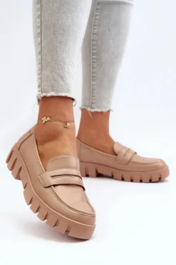 Hot Damskie Mokasyny Eko Skóra Beżowe Seravisa Damskie Mokasyny Płaskie|Mokasyny Damskie Zamszowe