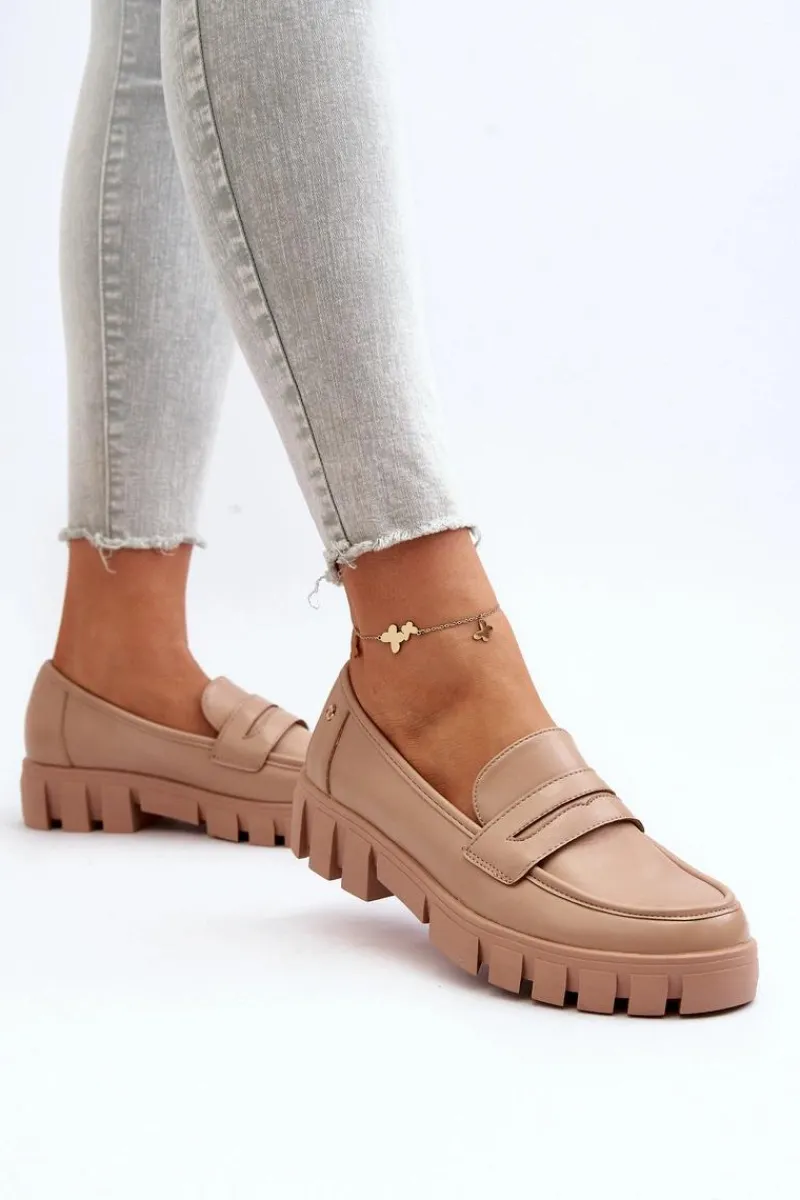 Hot Damskie Mokasyny Eko Skóra Beżowe Seravisa Damskie Mokasyny Płaskie|Mokasyny Damskie Zamszowe