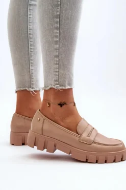 Hot Damskie Mokasyny Eko Skóra Beżowe Seravisa Damskie Mokasyny Płaskie|Mokasyny Damskie Zamszowe