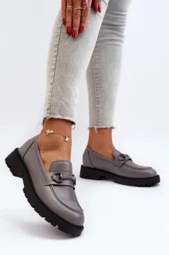 New Damskie Mokasyny Eko Skórzane Szare Ledda Damskie Loafersy Damskie|Mokasyny Damskie Skórzane