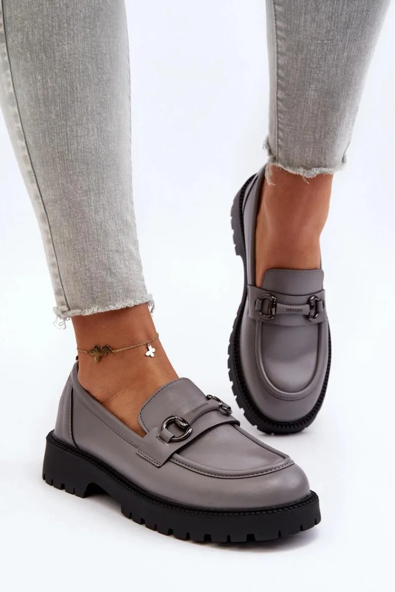 New Damskie Mokasyny Eko Skórzane Szare Ledda Damskie Loafersy Damskie|Mokasyny Damskie Skórzane