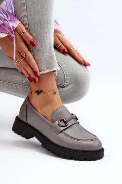 New Damskie Mokasyny Eko Skórzane Szare Ledda Damskie Loafersy Damskie|Mokasyny Damskie Skórzane