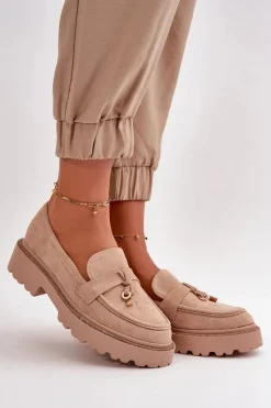 New Damskie Mokasyny Eko Zamszowe Ze Zdobieniem Beżowe Verindalle Damskie Mokasyny Na Platformie|Mokasyny Damskie Zamszowe