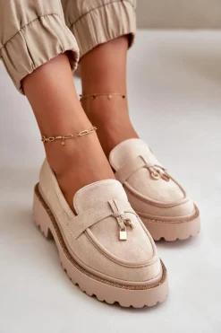 Mokasyny Na Platformie|Mokasyny Damskie Zamszowe>Boto Damskie Mokasyny Eko Zamszowe Ze Zdobieniem Jasnobeżowe Verindalle