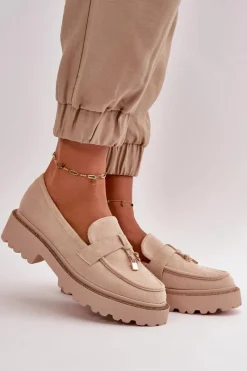 Mokasyny Na Platformie|Mokasyny Damskie Zamszowe>Boto Damskie Mokasyny Eko Zamszowe Ze Zdobieniem Jasnobeżowe Verindalle