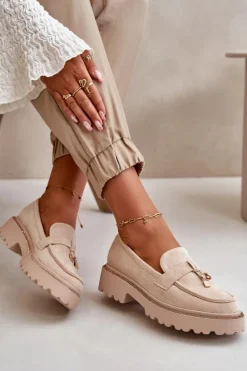 Mokasyny Na Platformie|Mokasyny Damskie Zamszowe></noscript>Boto Damskie Mokasyny Eko Zamszowe Ze Zdobieniem Jasnobeżowe Verindalle