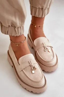 Mokasyny Na Platformie|Mokasyny Damskie Zamszowe></noscript>Boto Damskie Mokasyny Eko Zamszowe Ze Zdobieniem Jasnobeżowe Verindalle