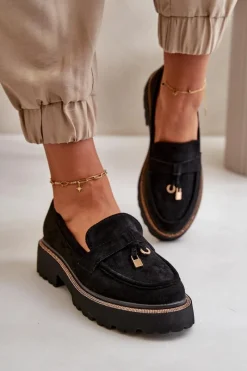 Hot Boto Damskie Mokasyny Eko Zamszowe Ze Zdobieniem Czarne Verindalle