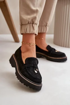 Hot Boto Damskie Mokasyny Eko Zamszowe Ze Zdobieniem Czarne Verindalle