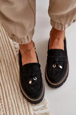 Hot Boto Damskie Mokasyny Eko Zamszowe Ze Zdobieniem Czarne Verindalle