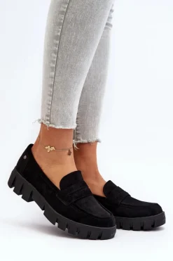 Mokasyny Damskie Zamszowe>Buty damskie Vinceza Damskie Mokasyny Eko Zamszowe Czarne Seravisa