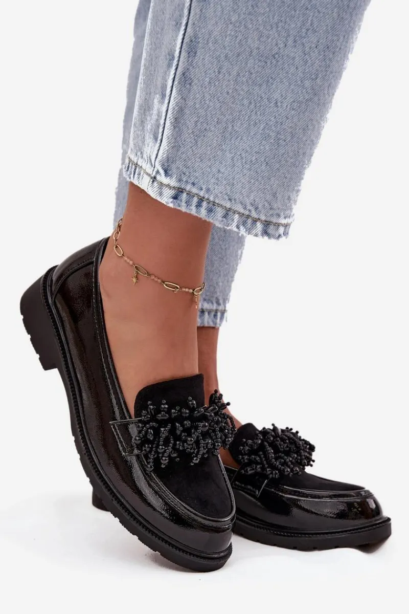 Online Damskie Mokasyny Lakierowane S.Barski HY52-369B Czarne Damskie Mokasyny Płaskie|Mokasyny Damskie Lakierowane