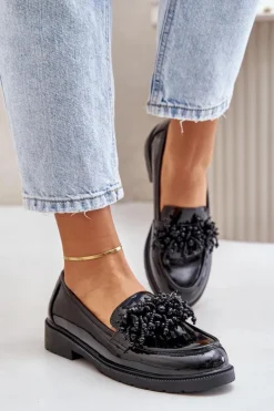 Best Damskie Mokasyny Lakierowane S.Barski HY369A Czarne Damskie Mokasyny Płaskie|Mokasyny Damskie Lakierowane