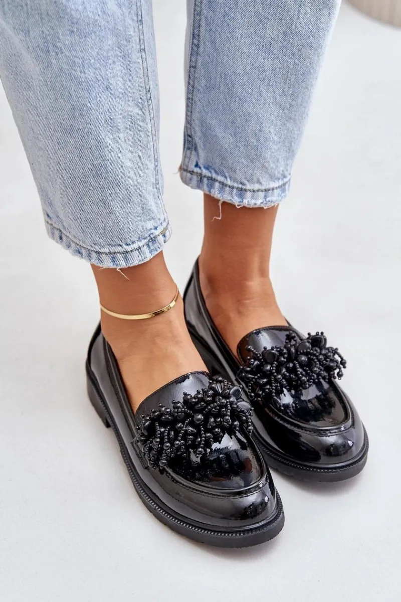 Best Damskie Mokasyny Lakierowane S.Barski HY369A Czarne Damskie Mokasyny Płaskie|Mokasyny Damskie Lakierowane