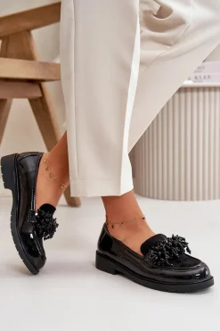 Best Damskie Mokasyny Lakierowane S.Barski HY369A Czarne Damskie Mokasyny Płaskie|Mokasyny Damskie Lakierowane