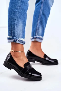 Clearance Boto Damskie Mokasyny Lordsy Lakierowana Skóra Czarne Nicole 2589