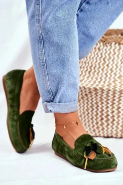 Mokasyny Damskie Zamszowe>Maciejka Damskie Mokasyny Skórzane Zielone 04494-09/00-5