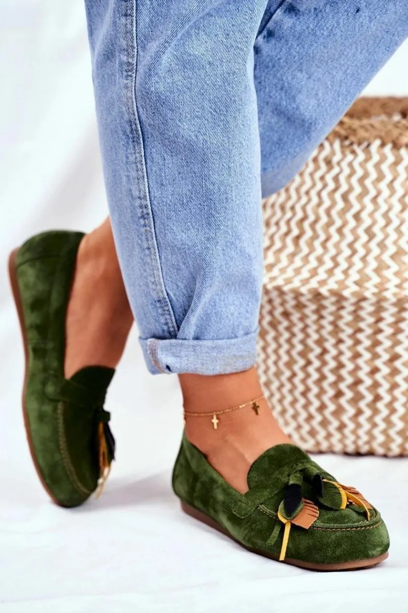Mokasyny Damskie Zamszowe>Maciejka Damskie Mokasyny Skórzane Zielone 04494-09/00-5
