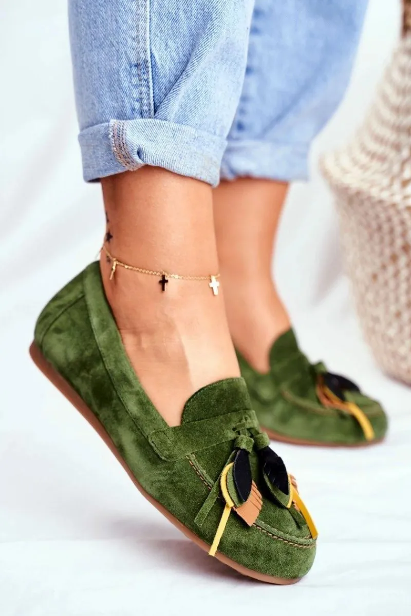 Mokasyny Damskie Zamszowe>Maciejka Damskie Mokasyny Skórzane Zielone 04494-09/00-5