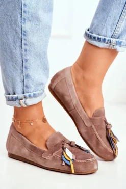 Mokasyny Damskie Zamszowe>Maciejka Damskie Mokasyny Skórzane Beżowe 04494-04/00-5