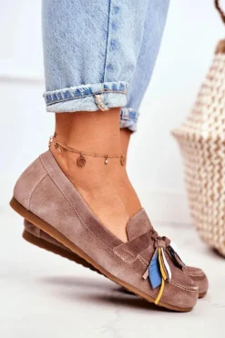 Mokasyny Damskie Zamszowe>Maciejka Damskie Mokasyny Skórzane Beżowe 04494-04/00-5