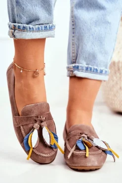 Mokasyny Damskie Zamszowe></noscript>Maciejka Damskie Mokasyny Skórzane Beżowe 04494-04/00-5