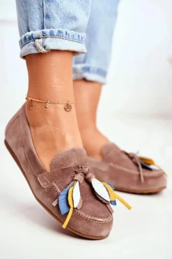 Mokasyny Damskie Zamszowe></noscript>Maciejka Damskie Mokasyny Skórzane Beżowe 04494-04/00-5