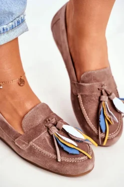 Mokasyny Damskie Zamszowe></noscript>Maciejka Damskie Mokasyny Skórzane Beżowe 04494-04/00-5