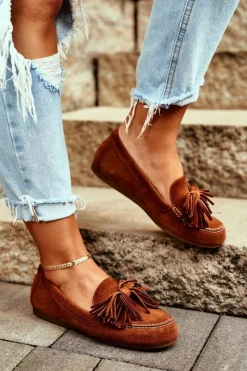 Mokasyny Damskie Zamszowe>Maciejka Damskie Mokasyny Skórzane Camel 04830