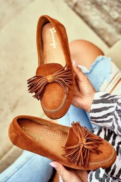 Mokasyny Damskie Zamszowe>Maciejka Damskie Mokasyny Skórzane Camel 04830