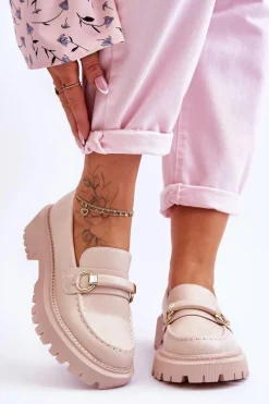 Boto Damskie Mokasyny Na Masywnej Platformie Beżowe Calypso