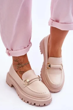 Boto Damskie Mokasyny Na Masywnej Platformie Beżowe Calypso