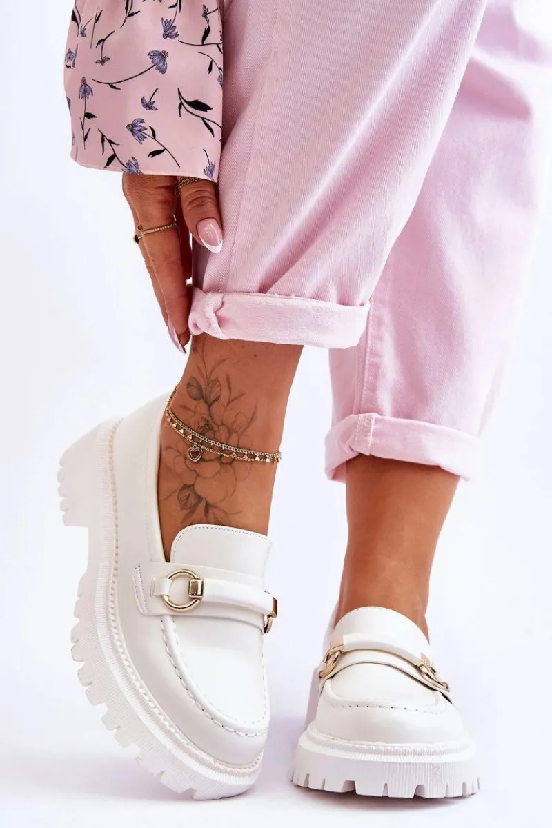 Clearance Damskie Mokasyny Na Masywnej Platformie Białe Calypso Damskie Mokasyny Damskie Skórzane|Mokasyny Na Platformie