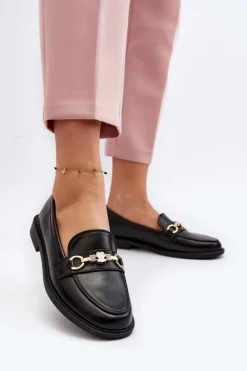 New Damskie Mokasyny Na Płaskim Obcasie Eko Skórzane Czarne Vimedia Damskie Mokasyny Damskie Skórzane