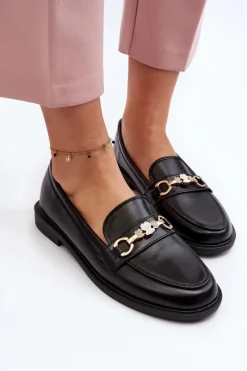 New Damskie Mokasyny Na Płaskim Obcasie Eko Skórzane Czarne Vimedia Damskie Mokasyny Damskie Skórzane