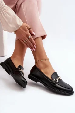 New Damskie Mokasyny Na Płaskim Obcasie Eko Skórzane Czarne Vimedia Damskie Mokasyny Damskie Skórzane