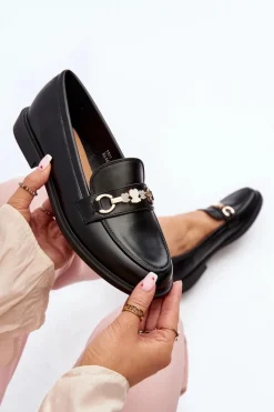 New Damskie Mokasyny Na Płaskim Obcasie Eko Skórzane Czarne Vimedia Damskie Mokasyny Damskie Skórzane