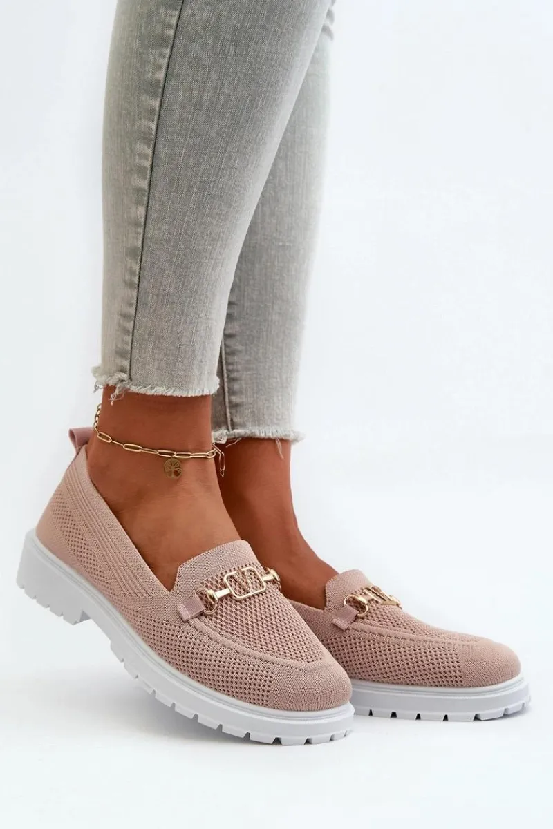 Evento Damskie Mokasyny Na Płaskim Obcasie Ze Złotym Detalem Różowe Limentia