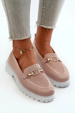 Evento Damskie Mokasyny Na Płaskim Obcasie Ze Złotym Detalem Różowe Limentia