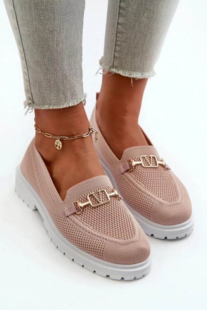 Evento Damskie Mokasyny Na Płaskim Obcasie Ze Złotym Detalem Różowe Limentia