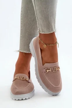 Evento Damskie Mokasyny Na Płaskim Obcasie Ze Złotym Detalem Różowe Limentia