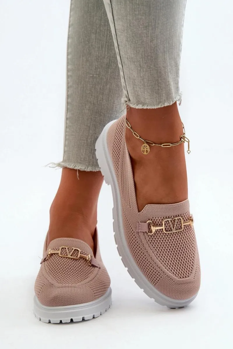 Evento Damskie Mokasyny Na Płaskim Obcasie Ze Złotym Detalem Różowe Limentia